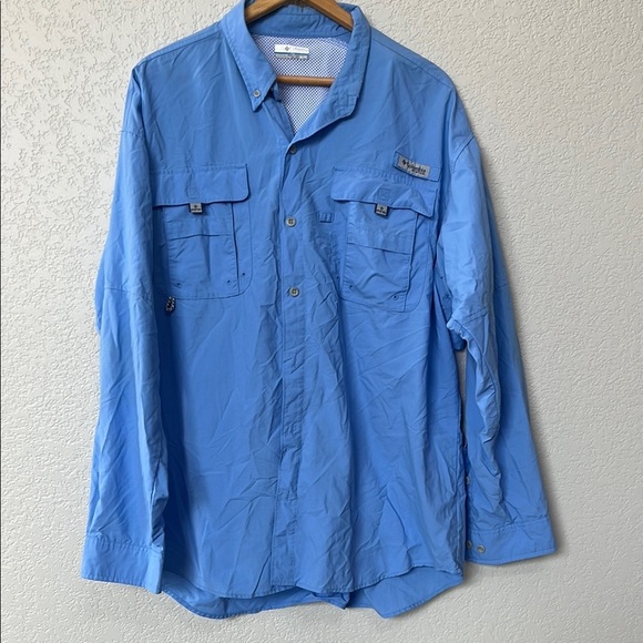 Columbia Long Sleeve Shirt Button Down Collared Omnishade Blue size Extra Large - Picture 1 of 13